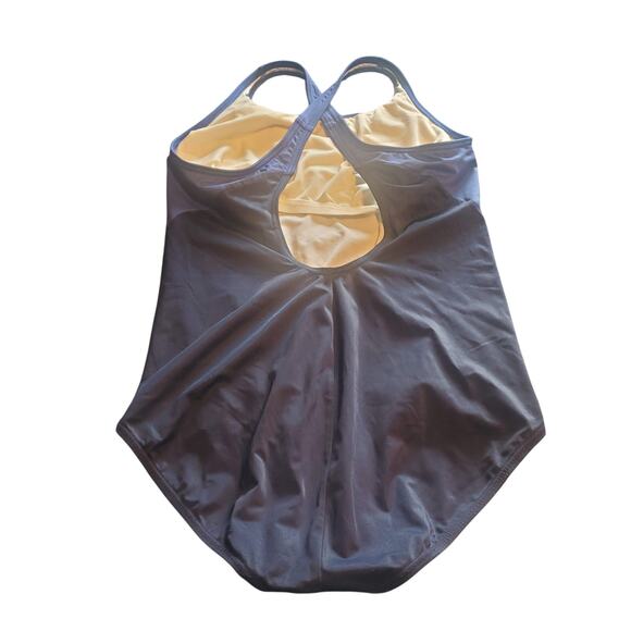 Lands' End Sport Size 14 Blue White Striped Criss Cross Back Swimsuit - Picture 3 of 8